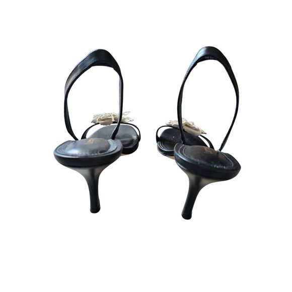 Larroudé Hibiscus Slingback Heel Sandals in Black Leather Flower Size 10 Heels - Picture 5 of 8